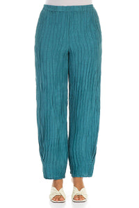 GRIZAS TAPERED TURQUOISE CRINKLED SILK PANTS